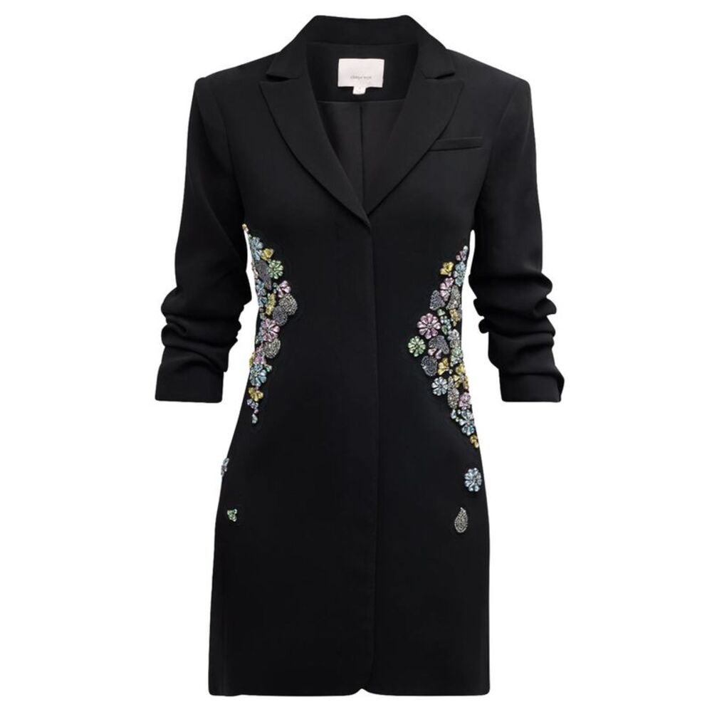 Cinq à Sept Black Dress with Colorful Floral Accents
